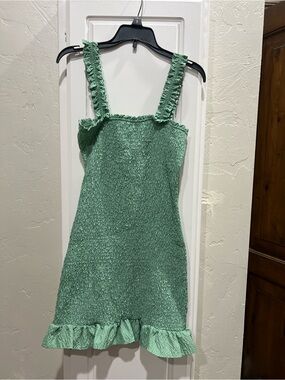 Zara Mint Green Smocked Ruffle Strap Dress